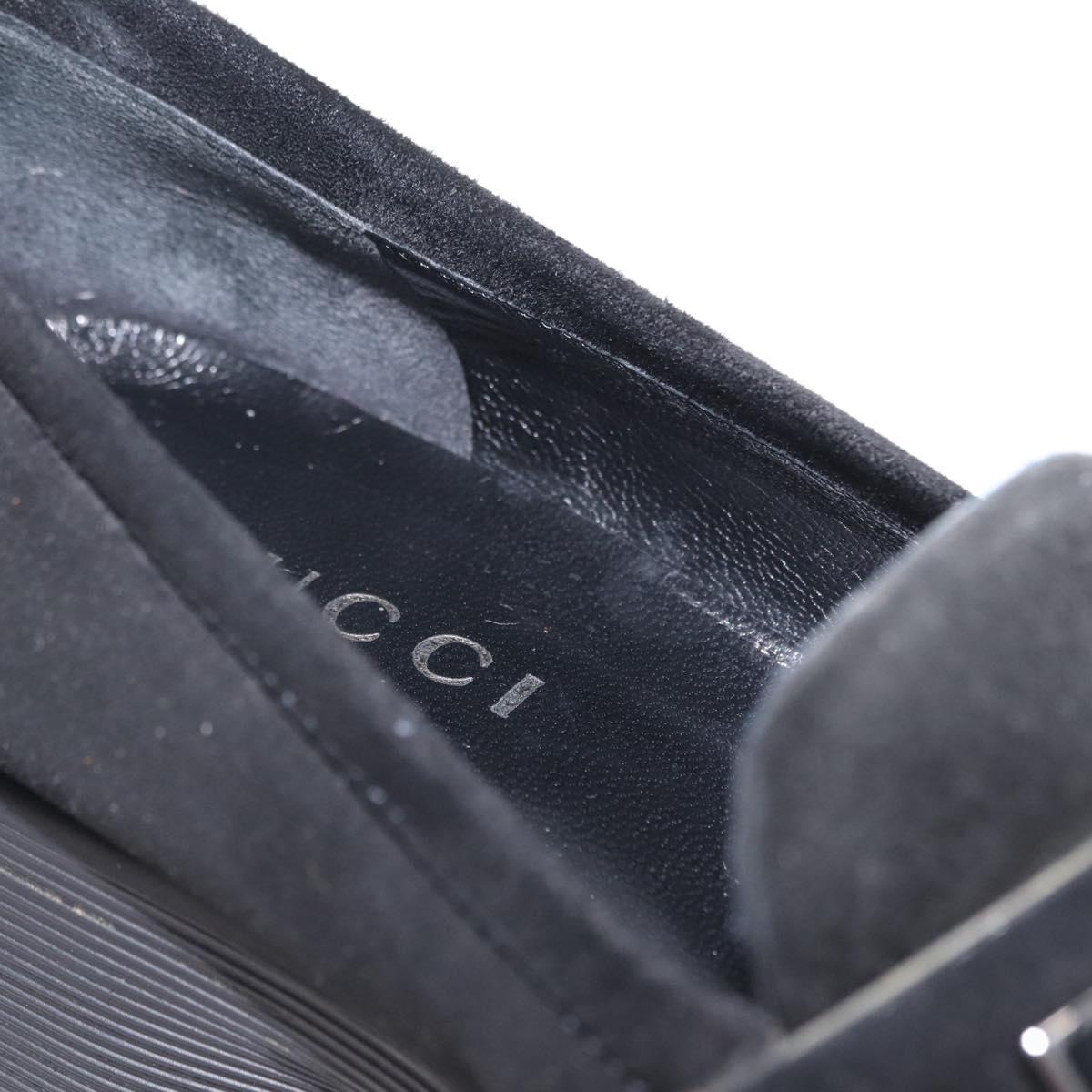 GUCCI Loafers Suede 25.5 cm Black Silver Auth 207479V