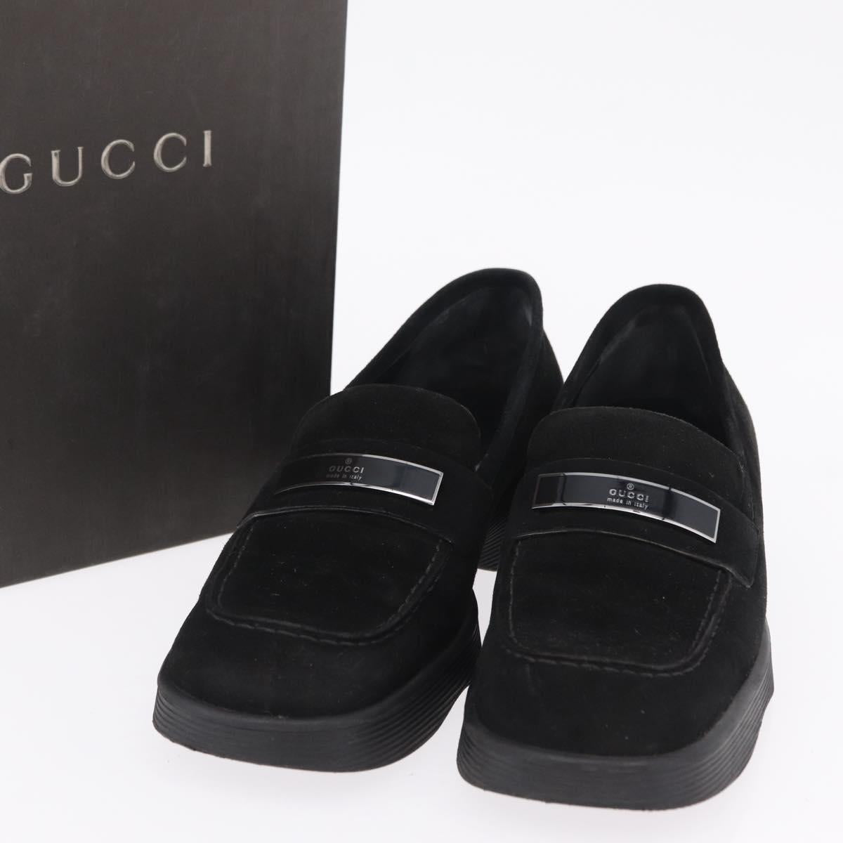 GUCCI Loafers Suede 25.5 cm Black Silver Auth 207479V