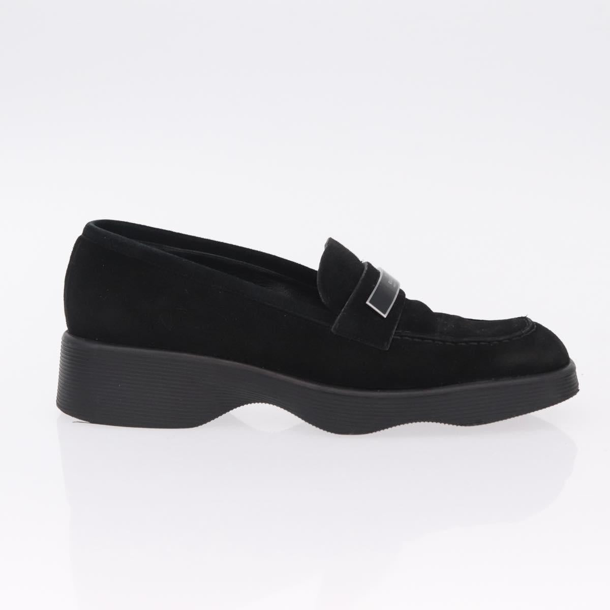 GUCCI Loafers Suede 25.5 cm Black Silver Auth 207479V