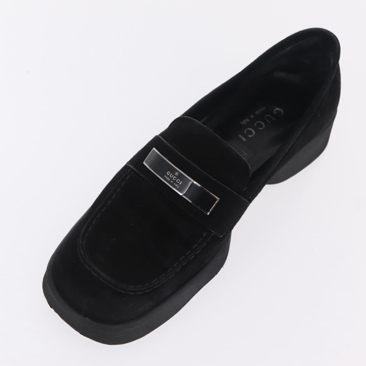 GUCCI Loafers Suede 25.5 cm Black Silver Auth 207479V