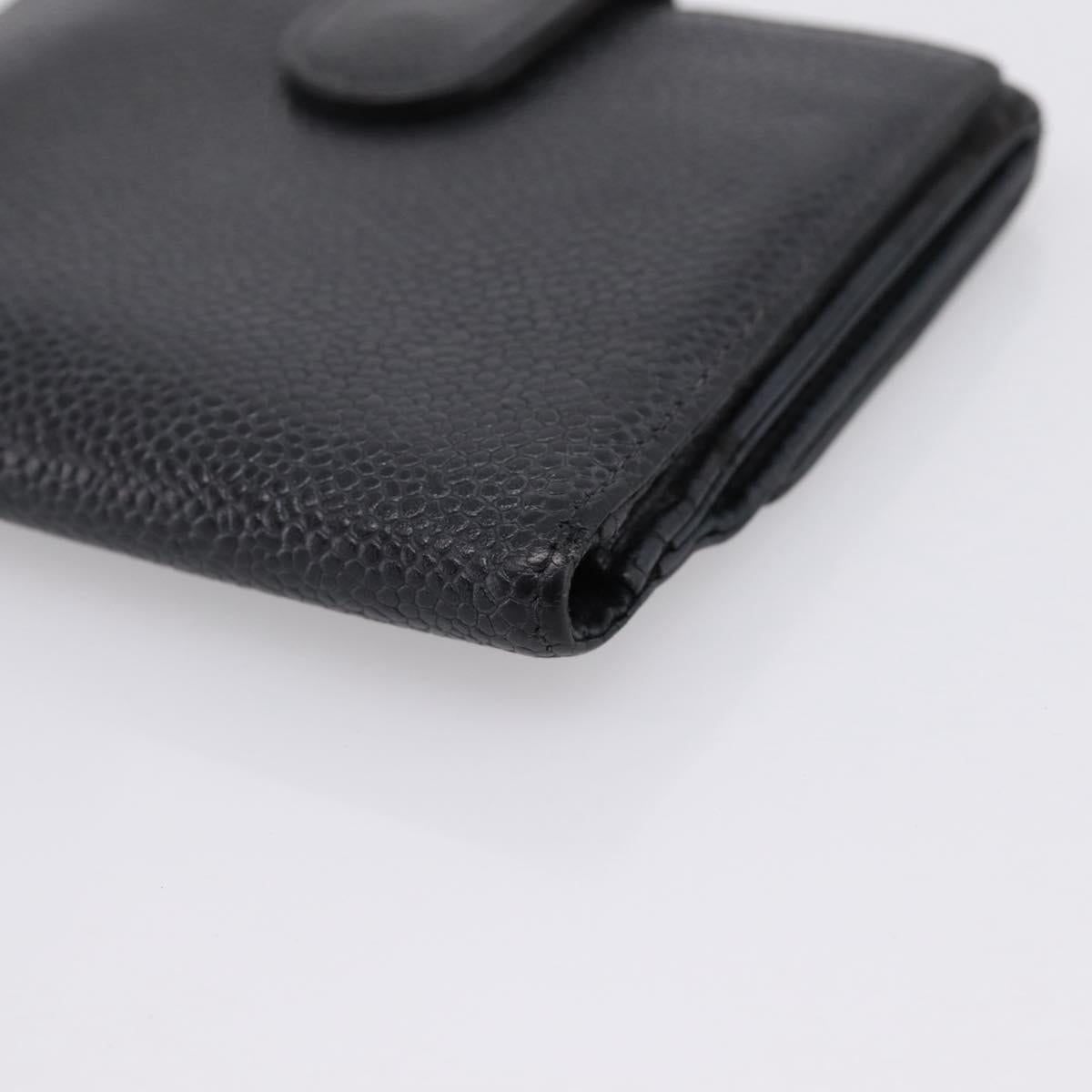 CHANEL Wallet Caviar Skin Black Gold CC Auth 207488
