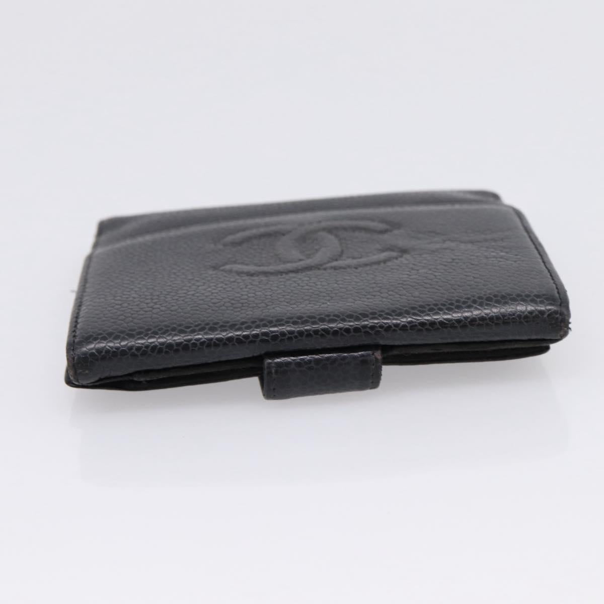 CHANEL Wallet Caviar Skin Black Gold CC Auth 207488