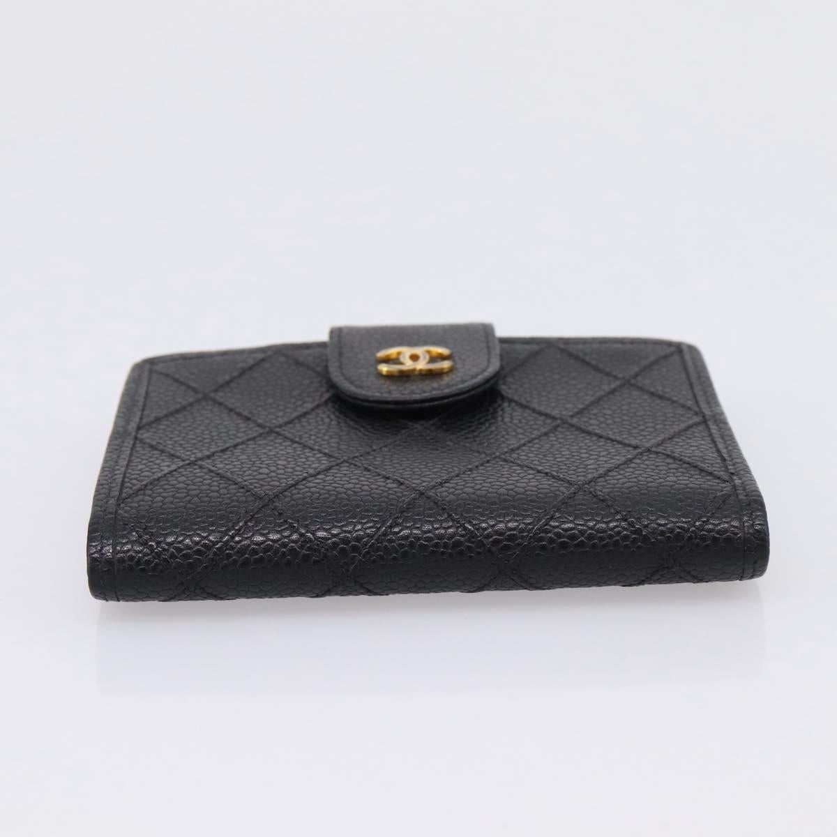 CHANEL Bicolore Compact Wallet Caviar Skin Black Gold CC Auth 207490V