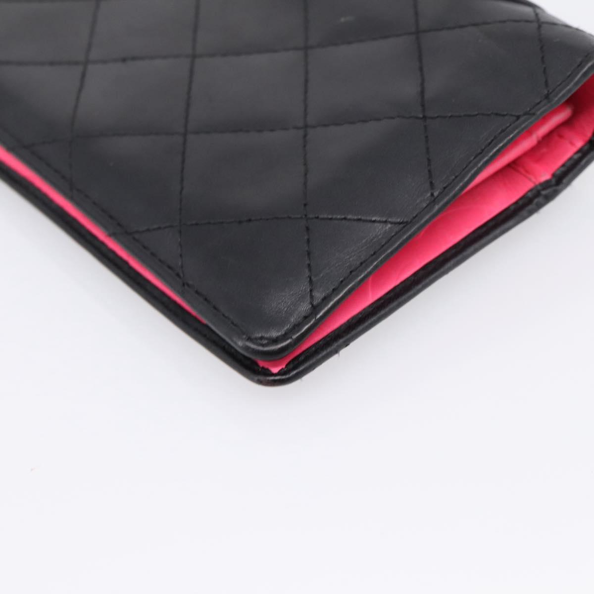 CHANEL Matelasse Cambon Line Long Wallet Lamb Skin Black CC Auth 207495