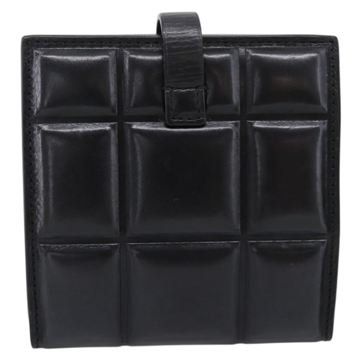 Bottega Veneta Padded Compact Wallet Leather Black Gold Tone Auth 207496M