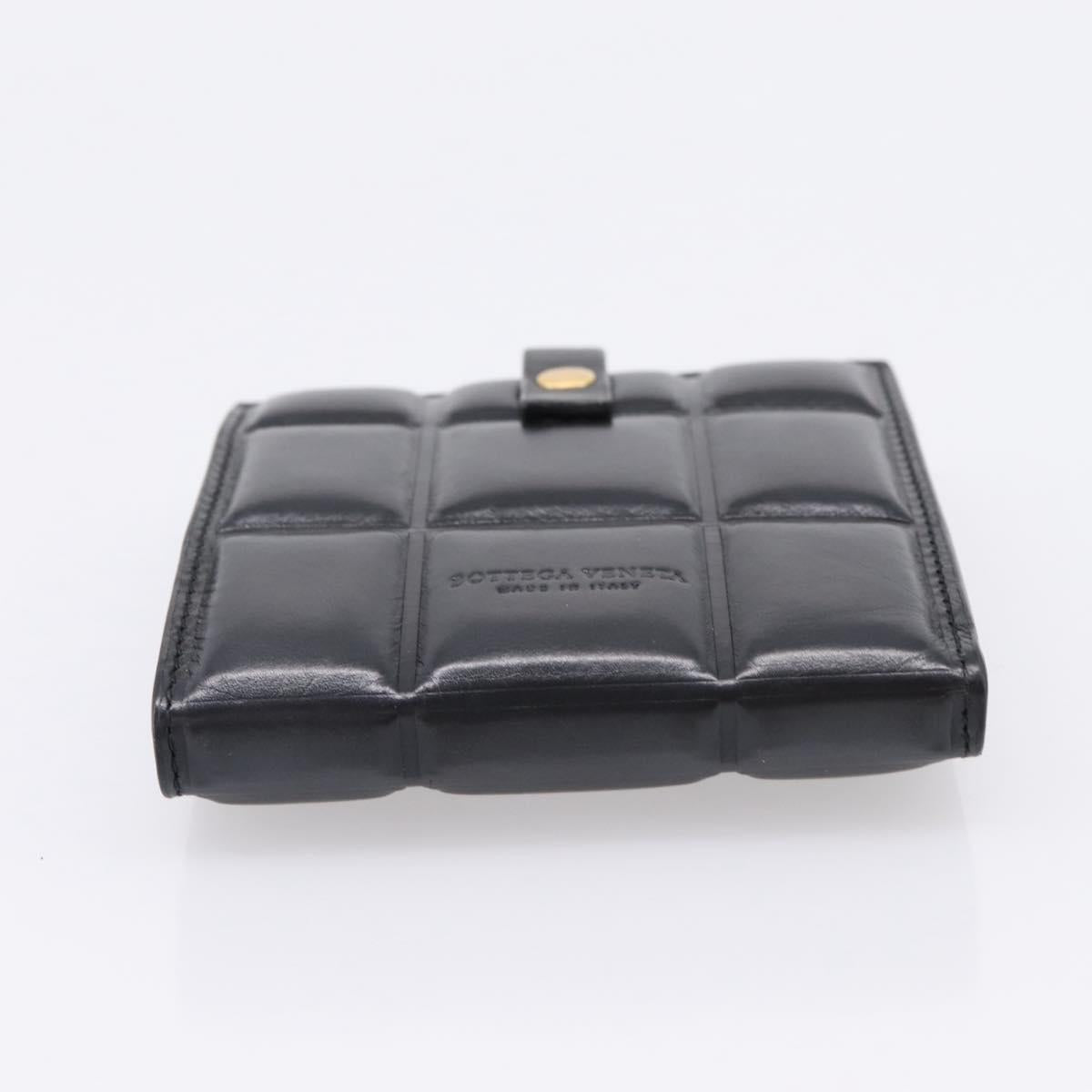 Bottega Veneta Padded Compact Wallet Leather Black Gold Tone Auth 207496M