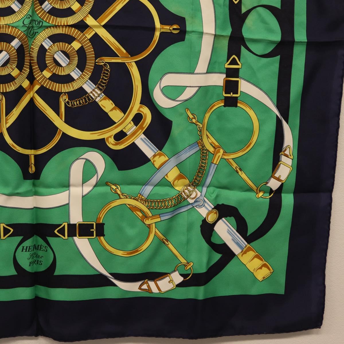 HERMES Carre 90 Scarf ""Eperon d Or"" Silk Navy Auth 207503