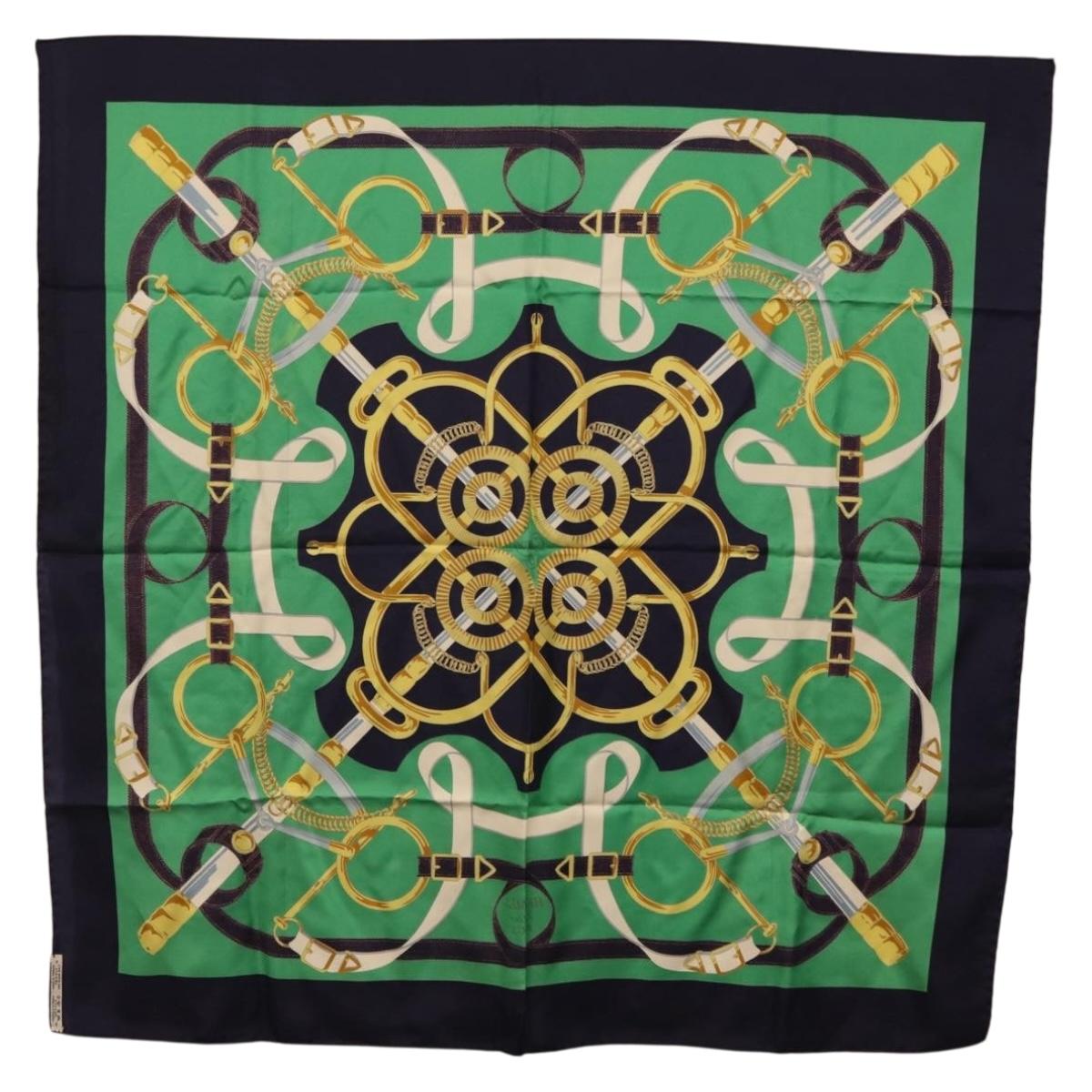 HERMES Carre 90 Scarf ""Eperon d Or"" Silk Navy Auth 207503