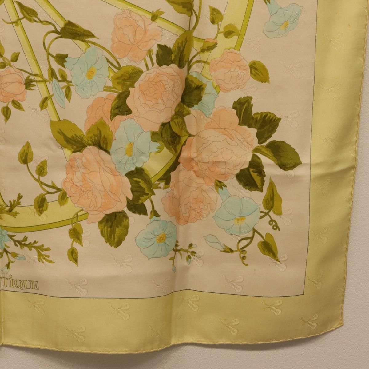 HERMES Carre 90 Scarf ""ROMANTIQUE Foulard Soie Vert Rose blanc"" Auth 207505
