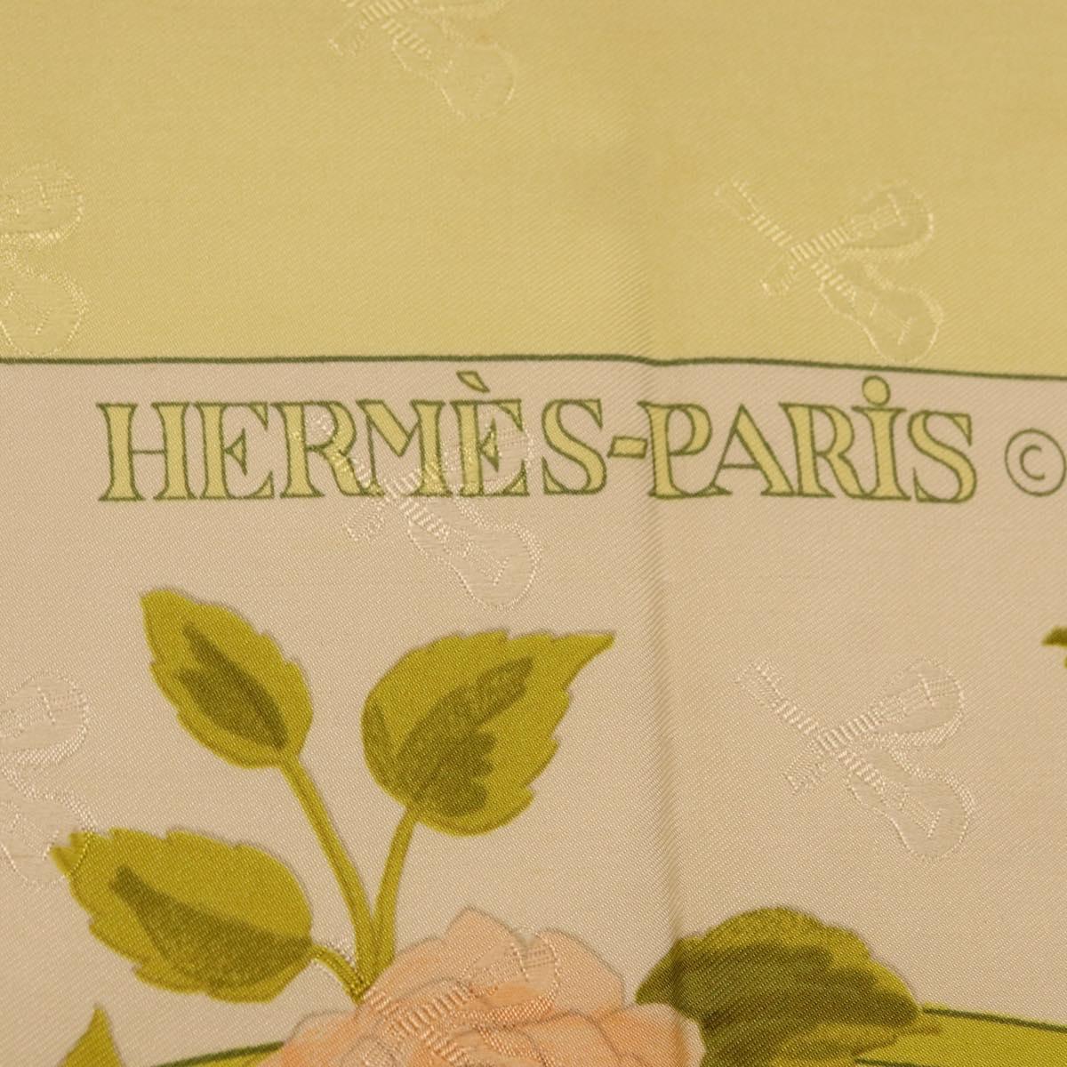 HERMES Carre 90 Scarf ""ROMANTIQUE Foulard Soie Vert Rose blanc"" Auth 207505