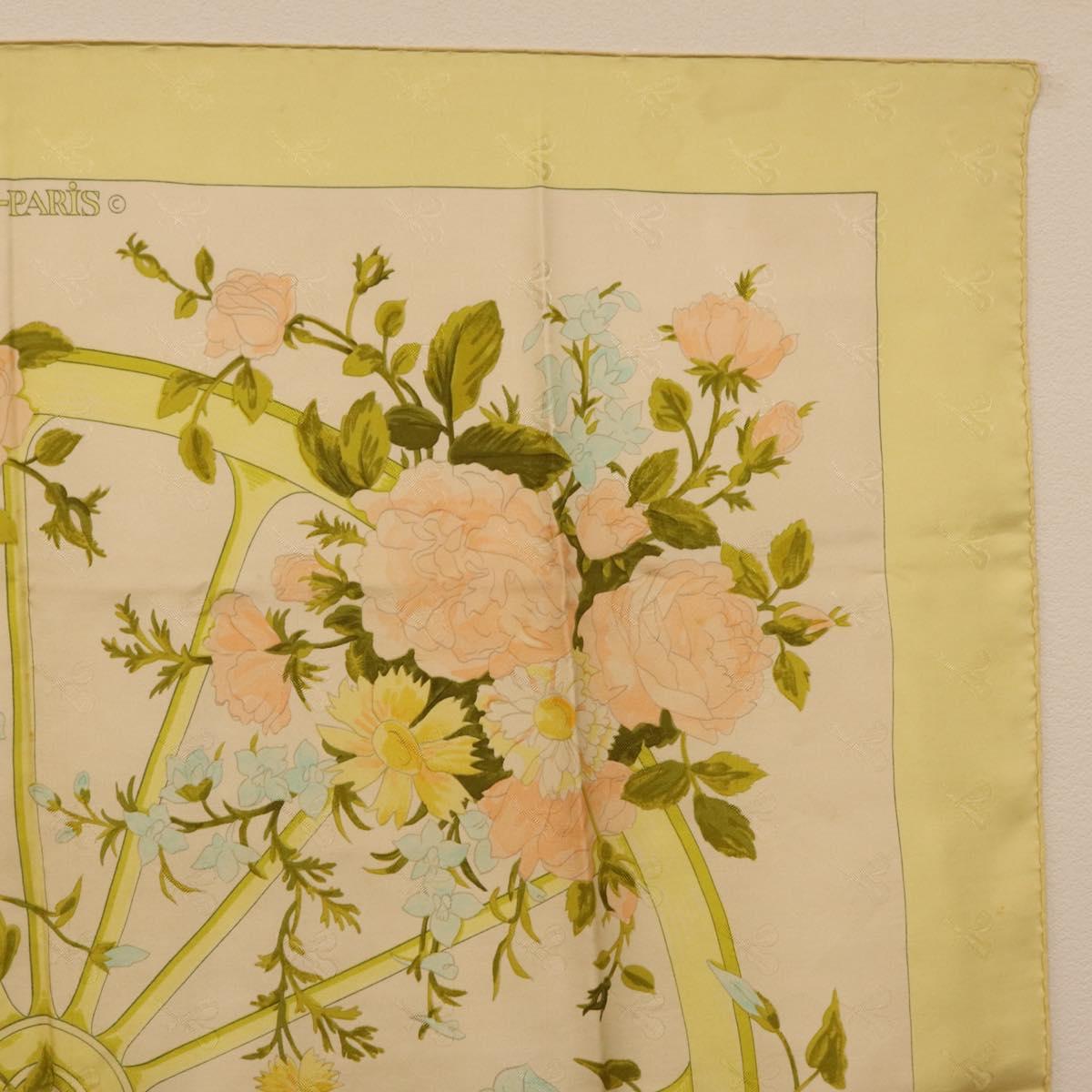 HERMES Carre 90 Scarf ""ROMANTIQUE Foulard Soie Vert Rose blanc"" Auth 207505