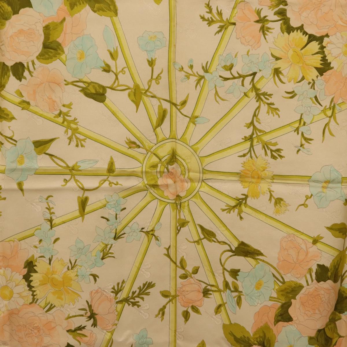 HERMES Carre 90 Scarf ""ROMANTIQUE Foulard Soie Vert Rose blanc"" Auth 207505