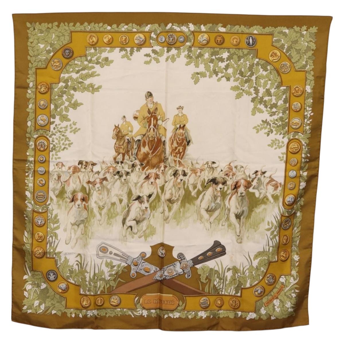 HERMES Carre 90 Scarf ""LES AMAZONES"" Silk Brown Auth 207506