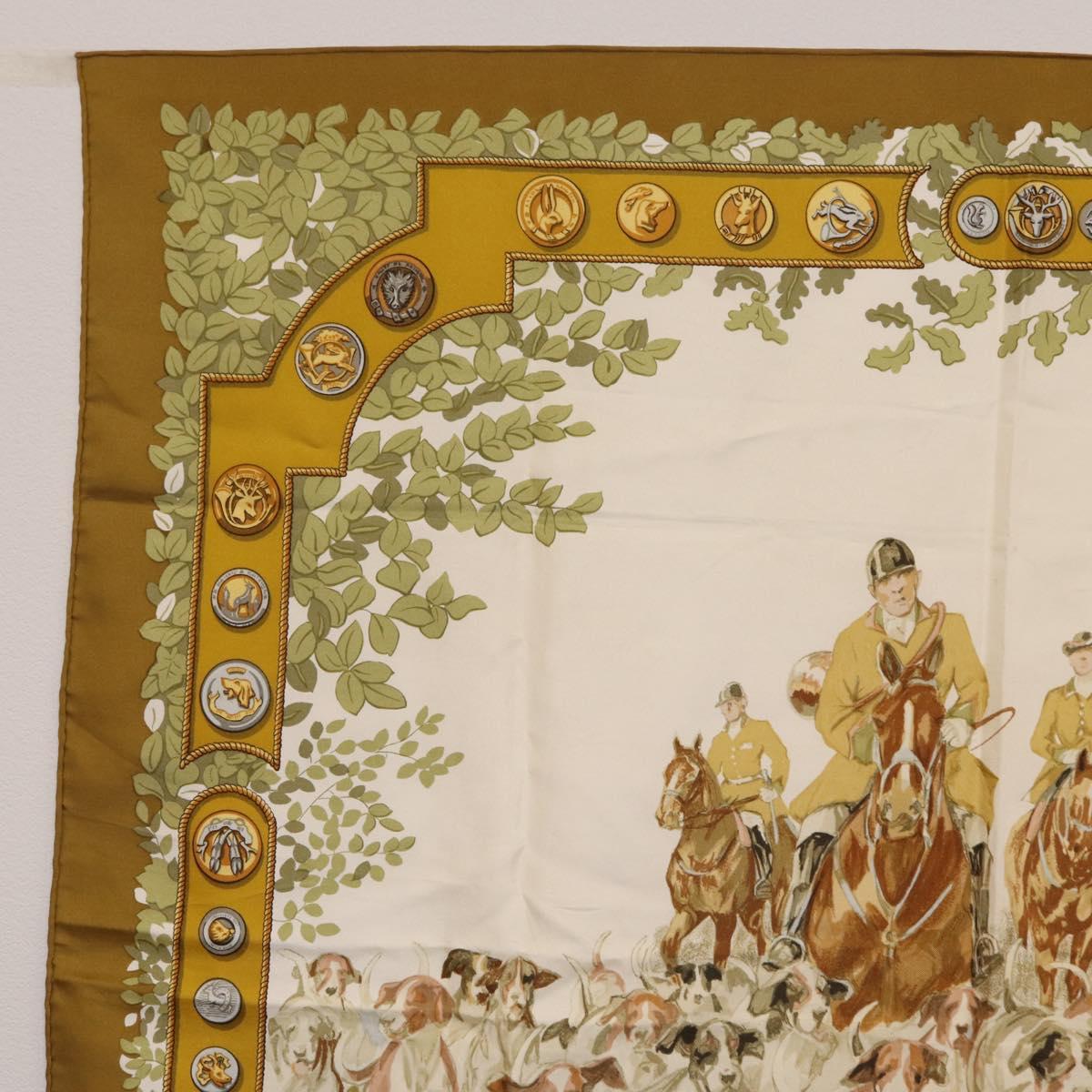 HERMES Carre 90 Scarf ""LES AMAZONES"" Silk Brown Auth 207506