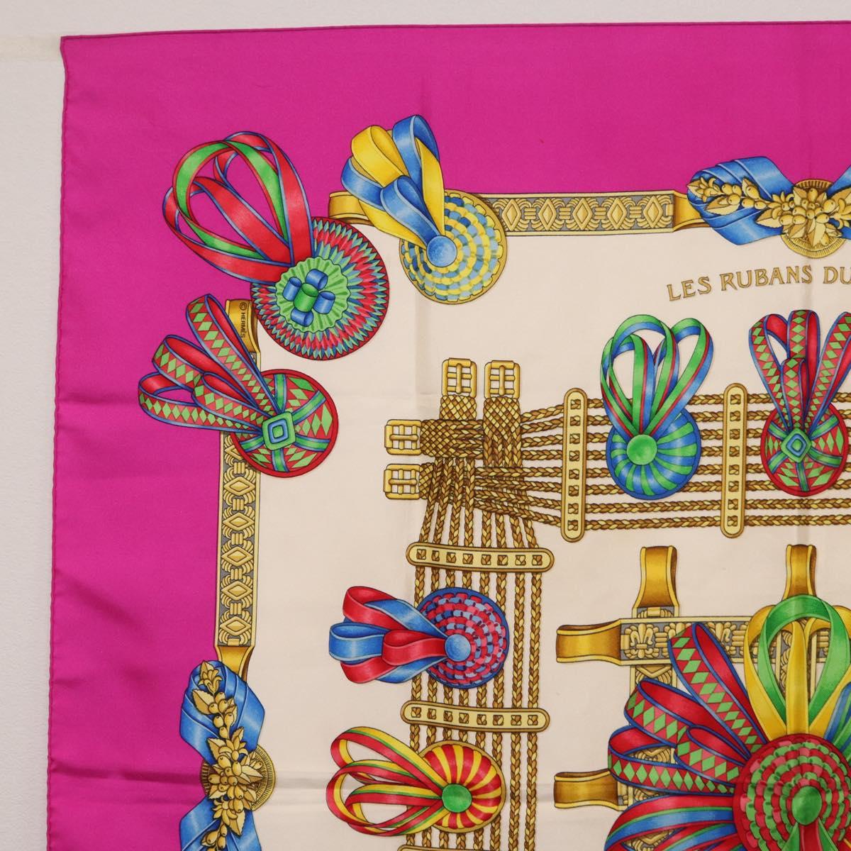 HERMES Carre 90 Scarf ""LES RUBANS DU CHEVAL"" Silk Purple Auth 207509