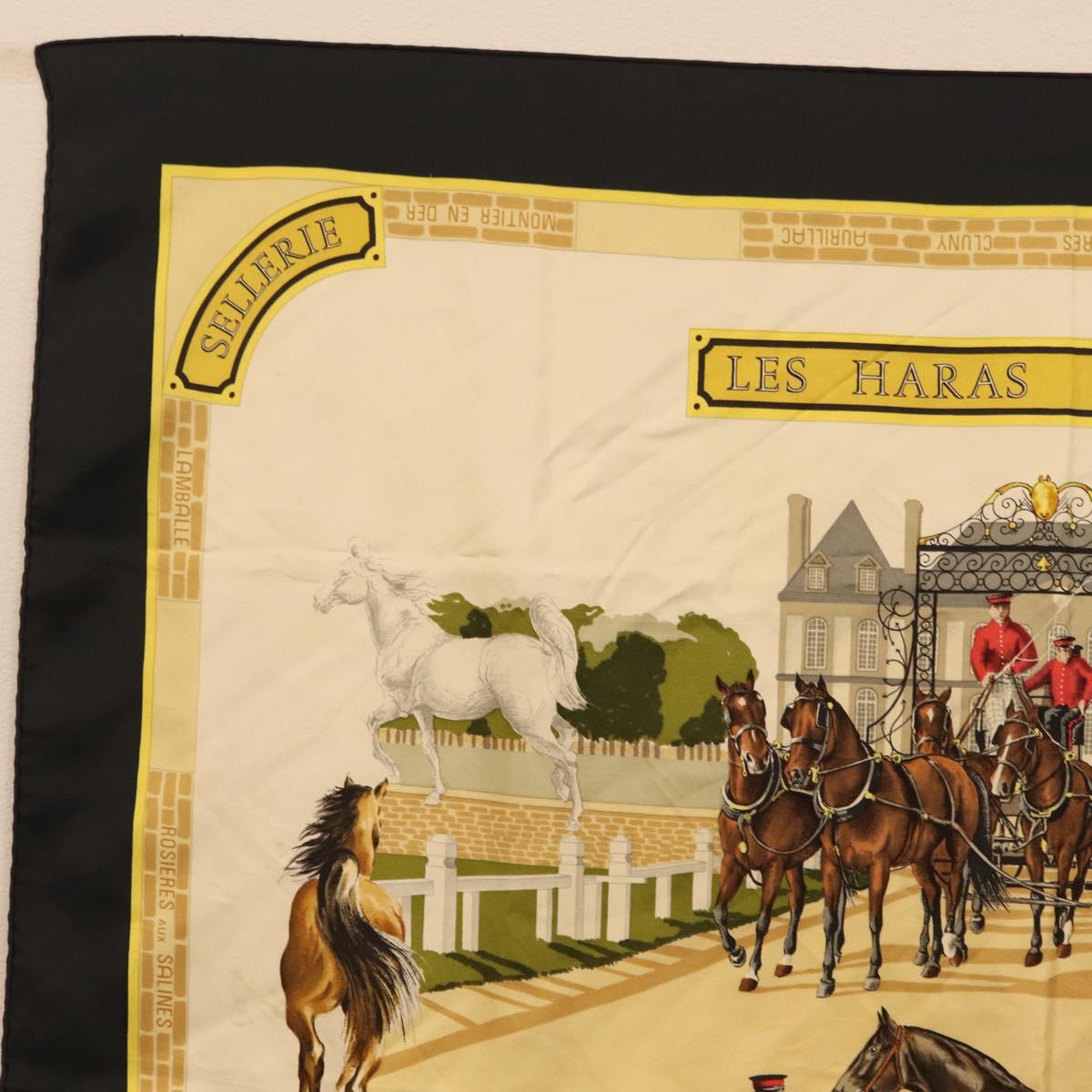 HERMES Carre 90 Scarf ""LES HARAS NATIONAUX"" Silk Black Auth 207510