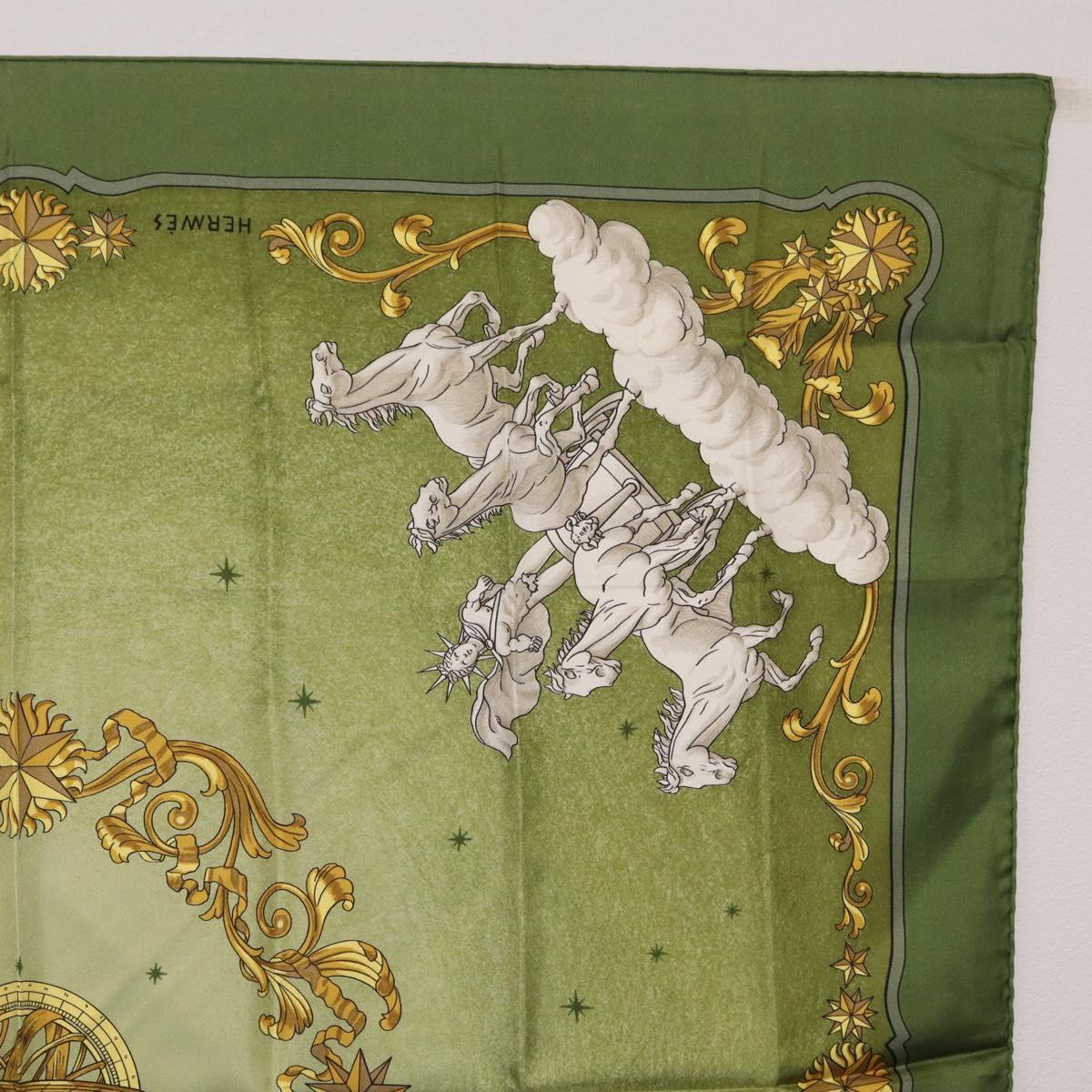 HERMES Carre 90 Scarf ""COSMOS"" Silk Green Auth 207511