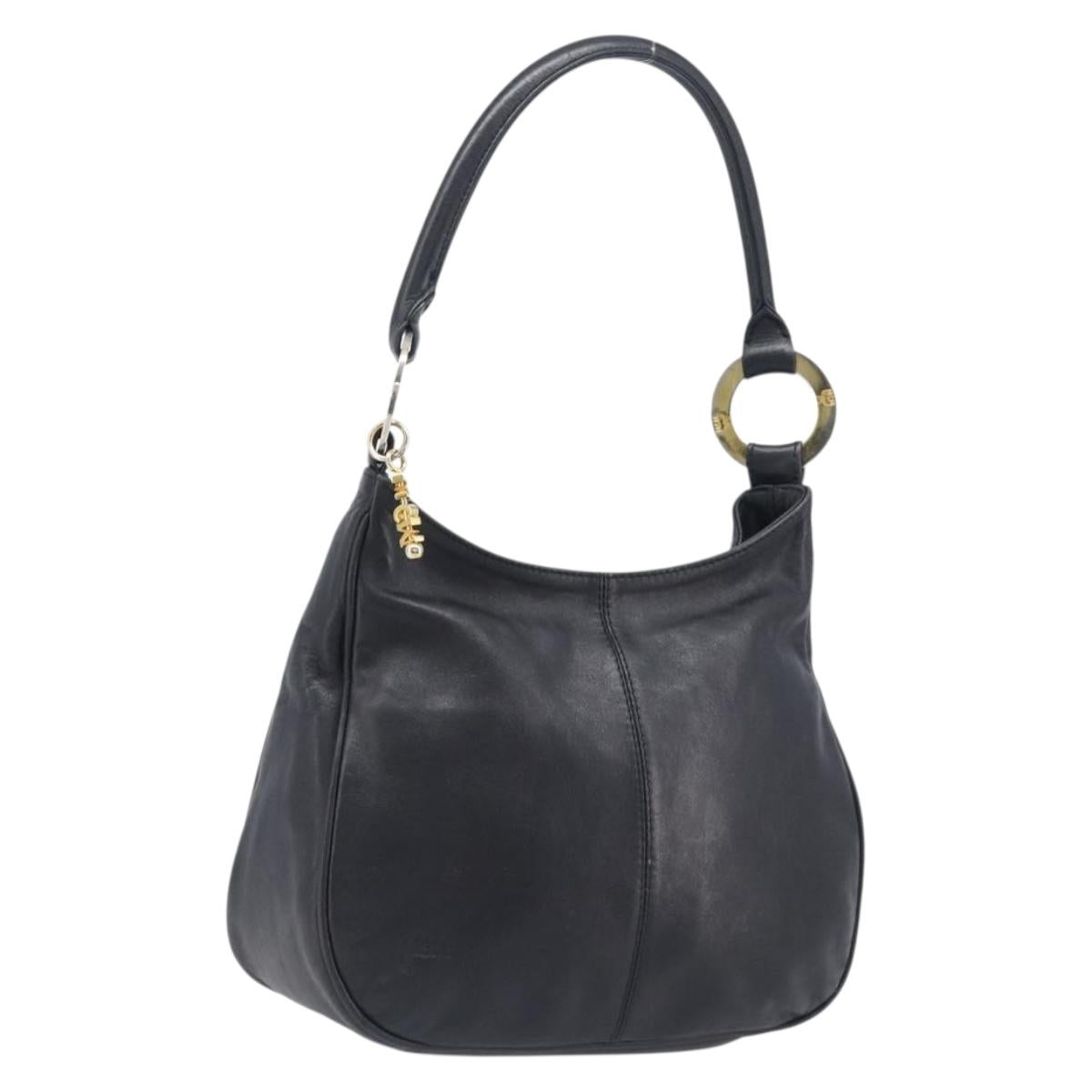 MCM Shoulder Bag Leather Black Gold Auth 207521