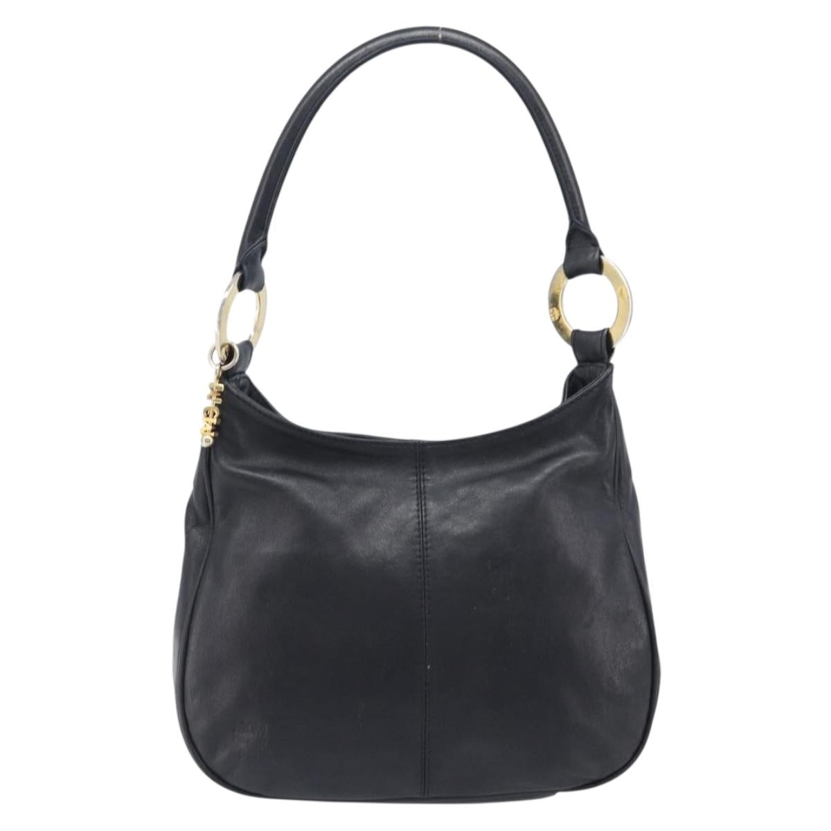 MCM Shoulder Bag Leather Black Gold Auth 207521