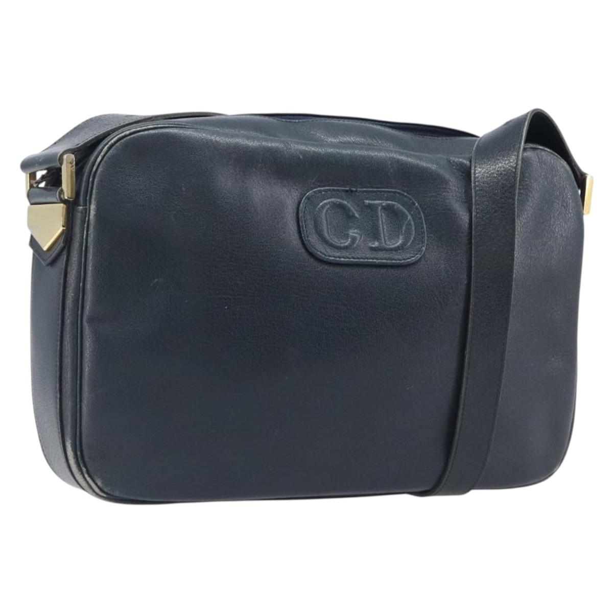 Christian Dior Shoulder Bag Leather Navy Gold Auth 207524