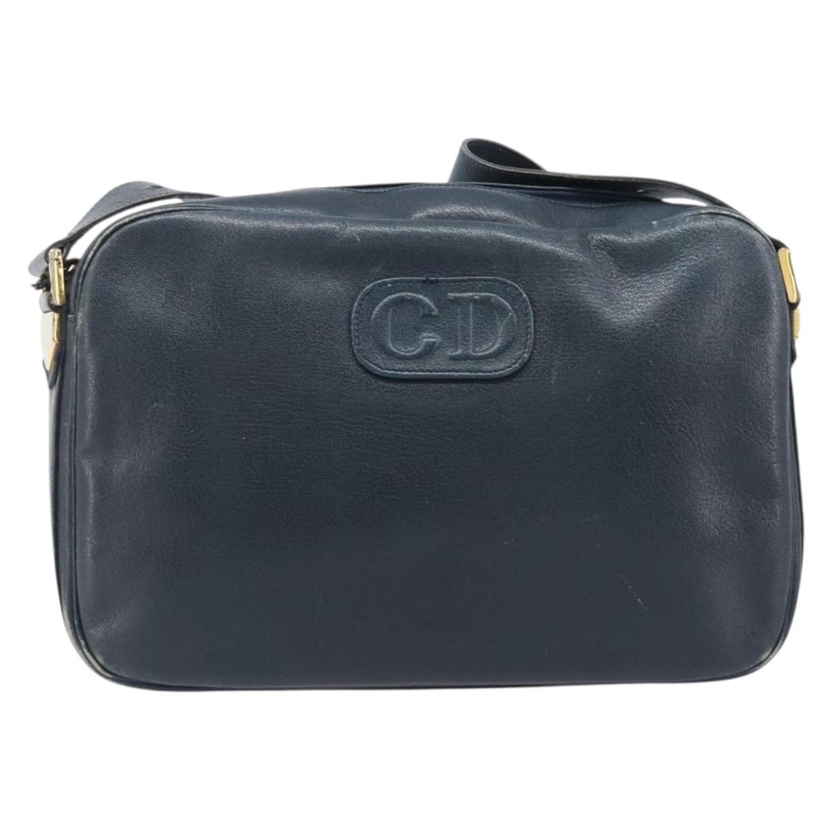 Christian Dior Shoulder Bag Leather Navy Gold Auth 207524