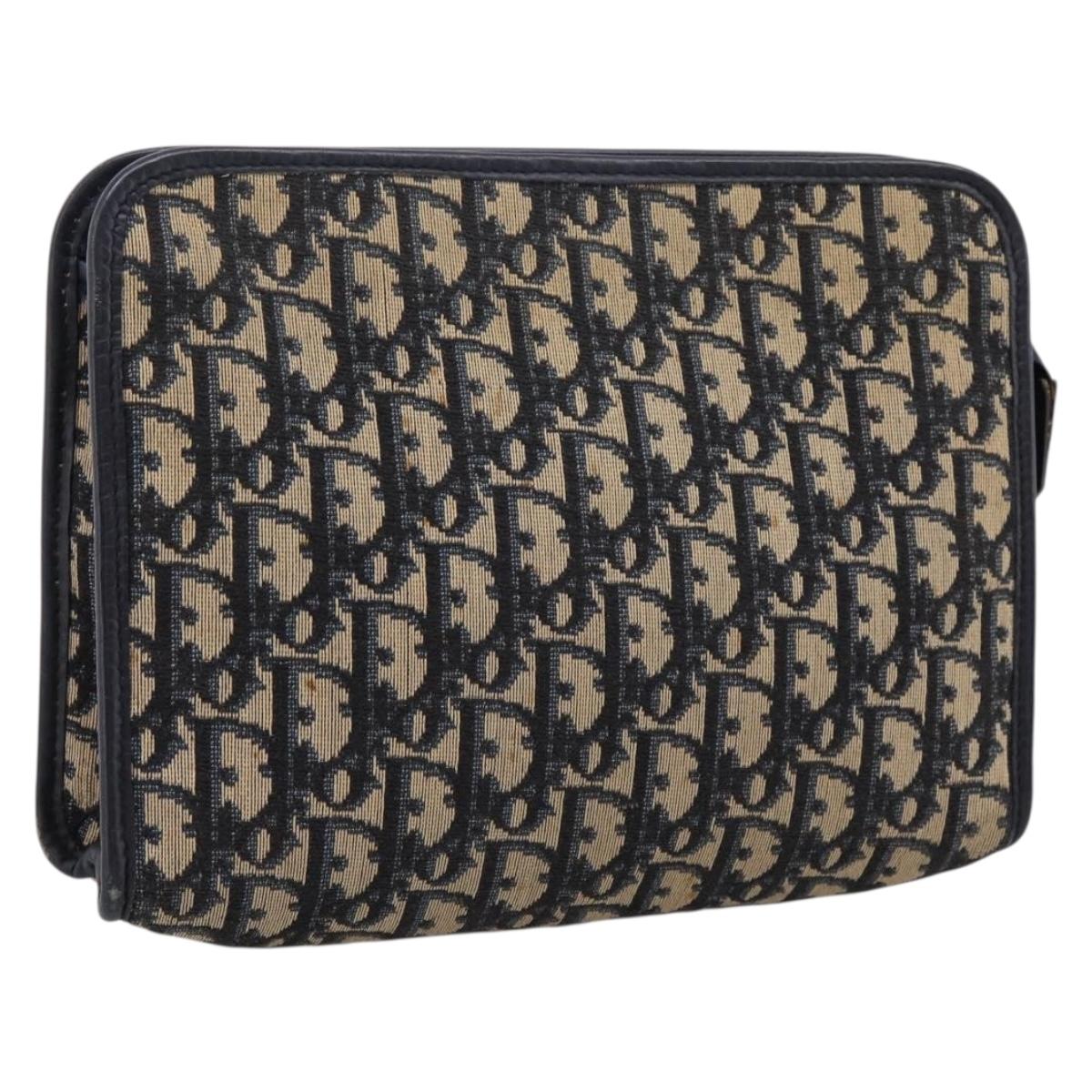 Christian Dior Trotter Canvas Clutch Bag Navy Silver Auth 207525