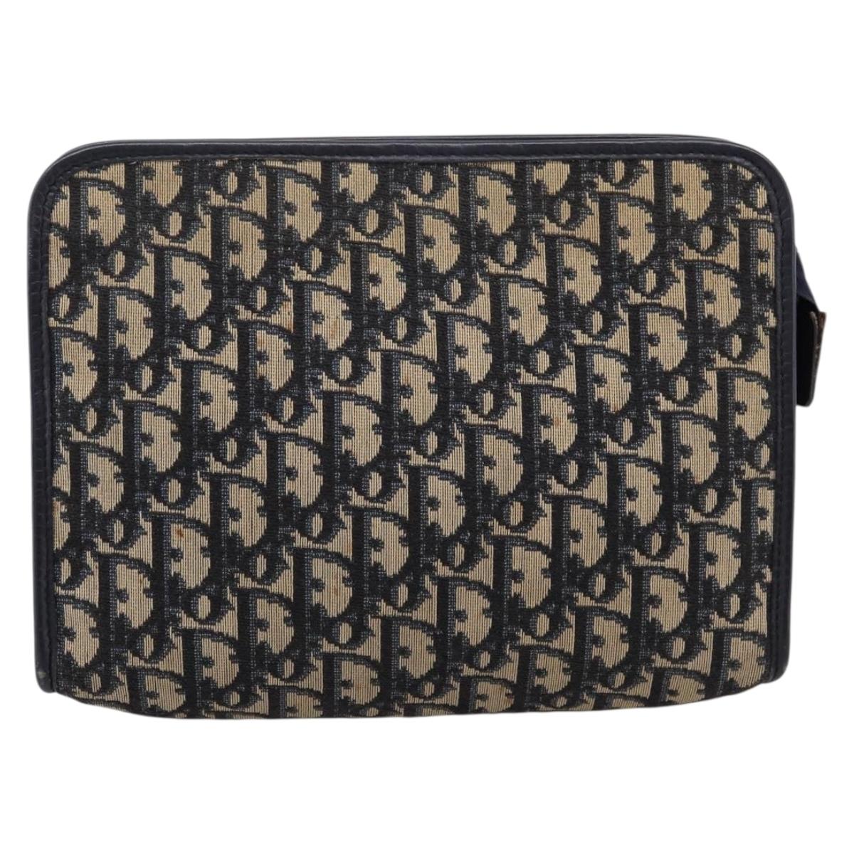 Christian Dior Trotter Canvas Clutch Bag Navy Silver Auth 207525