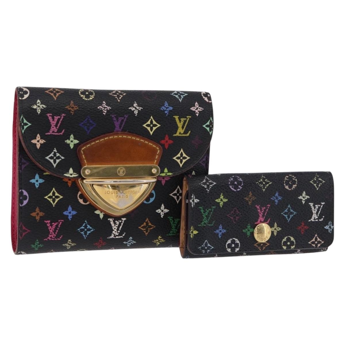 LOUIS VUITTON Monogram Multicolor Wallet 2 Set Black LV Auth 207527