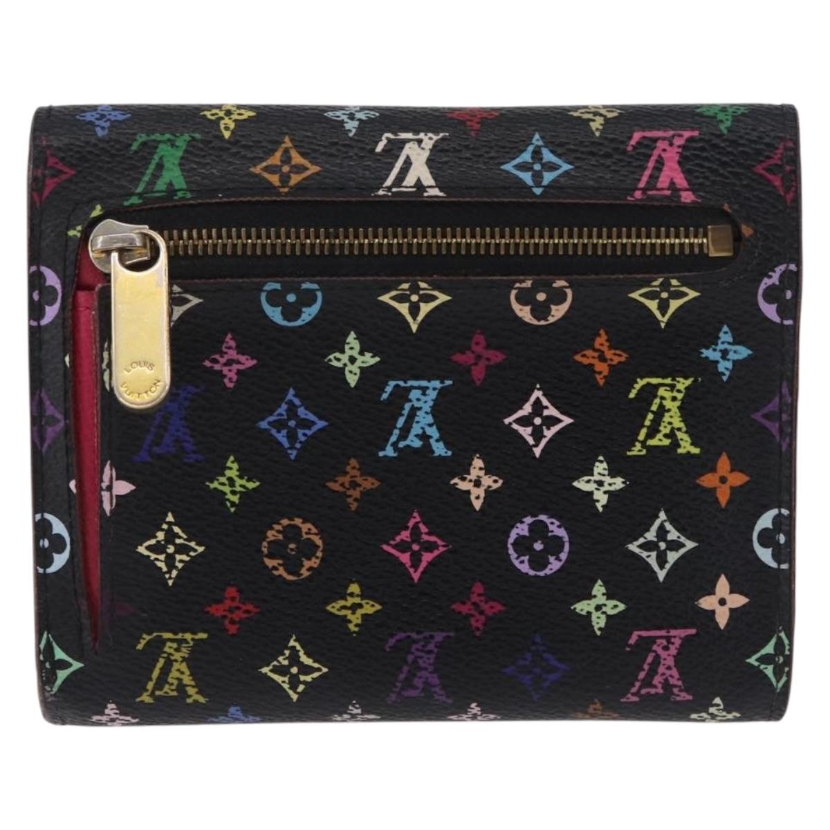 LOUIS VUITTON Monogram Multicolor Wallet 2 Set Black LV Auth 207527