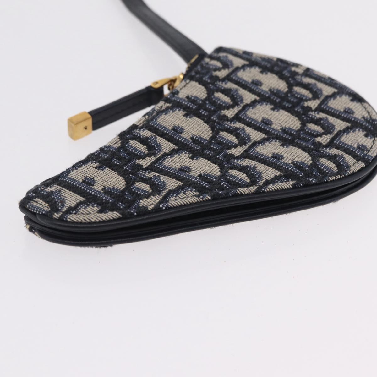 Christian Dior Trotter Canvas Saddle Coin Purse Navy Gold Auth 207530M