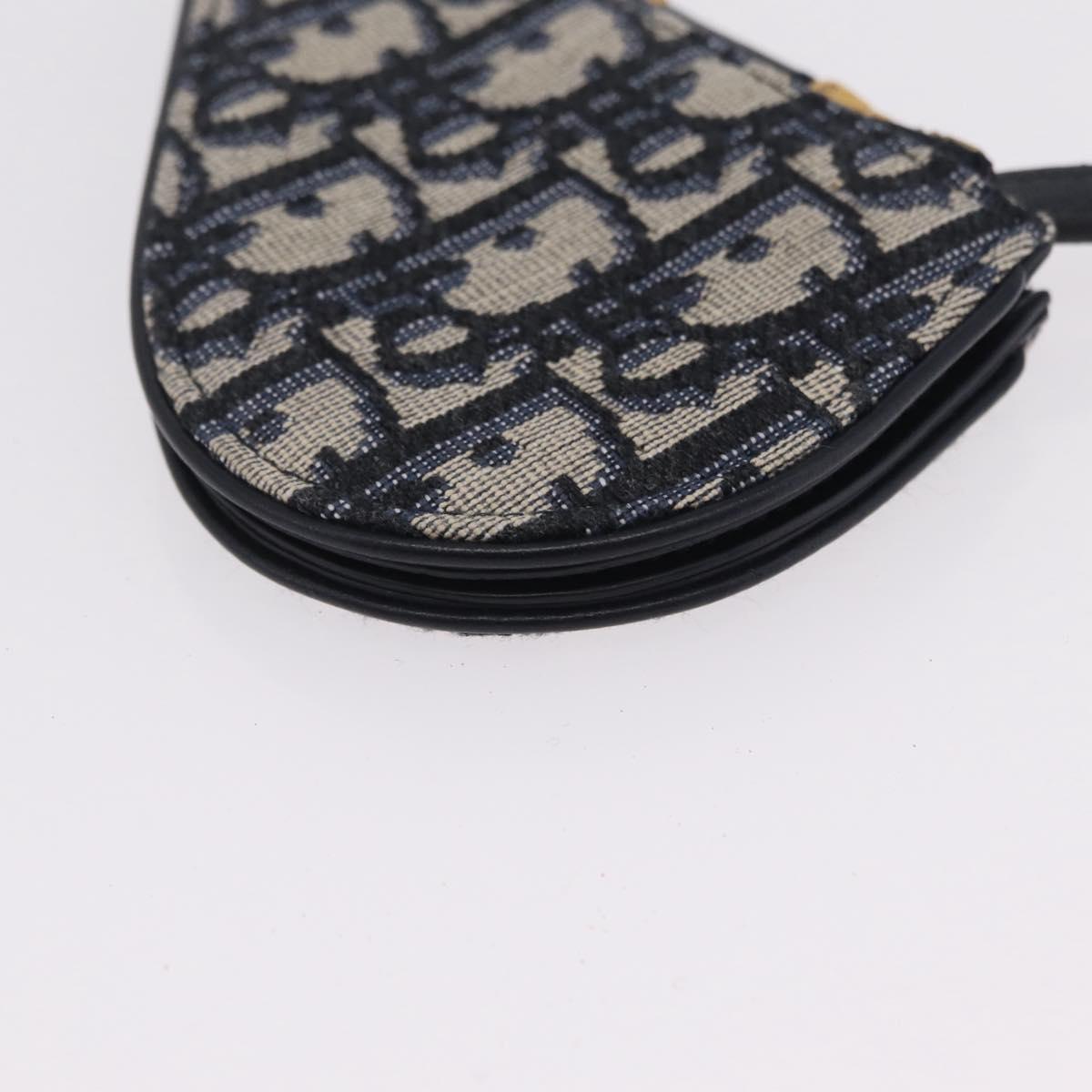 Christian Dior Trotter Canvas Saddle Coin Purse Navy Gold Auth 207530M