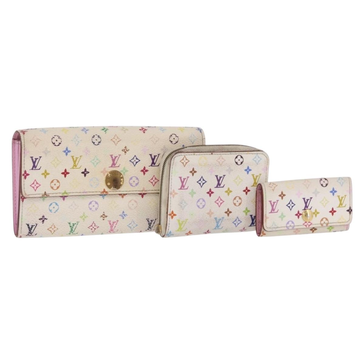LOUIS VUITTON Monogram Multicolor Wallet 3 Set White LV Auth 207532