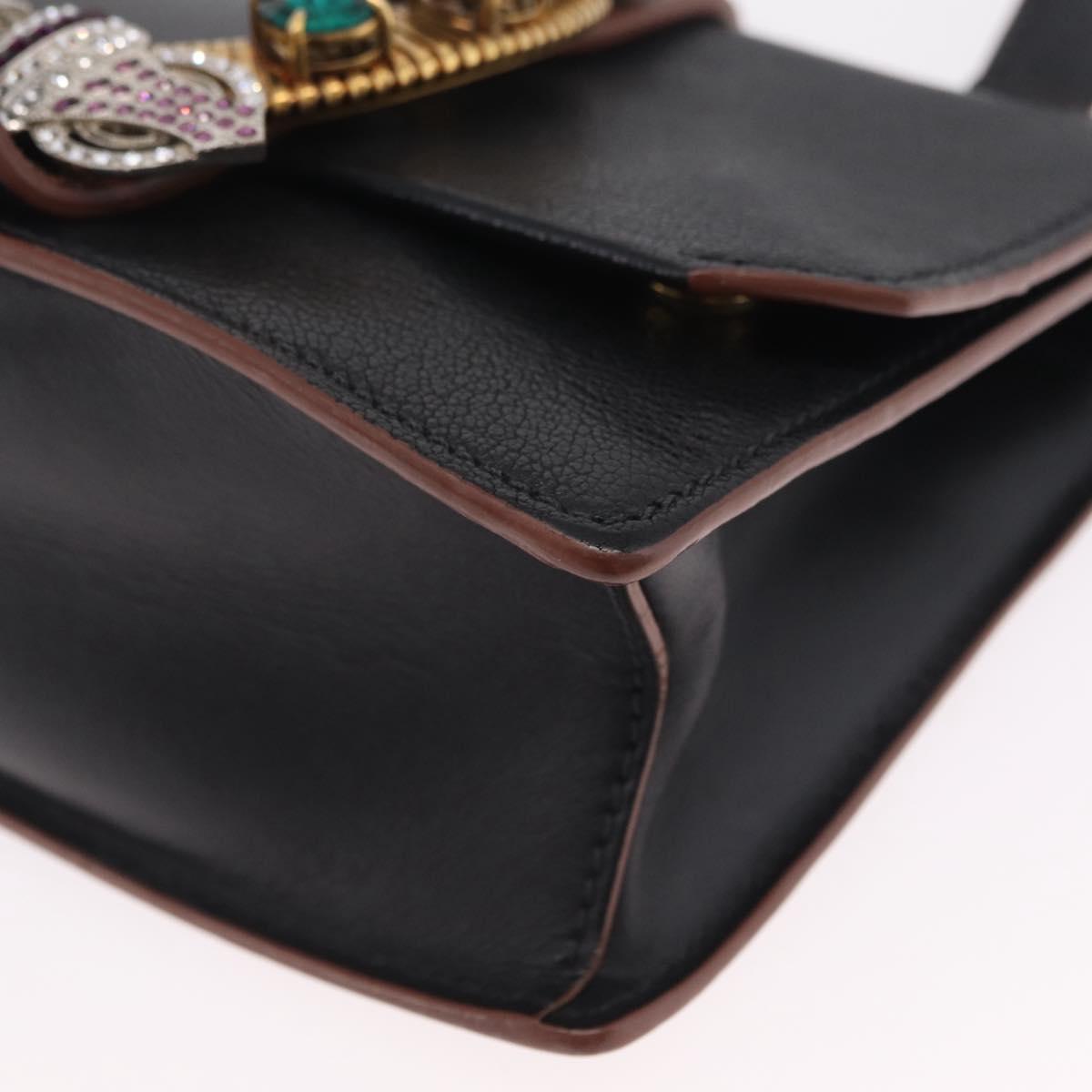 Miu Miu Madras Shoulder Bag Leather Black Gold Tone Auth 207539M