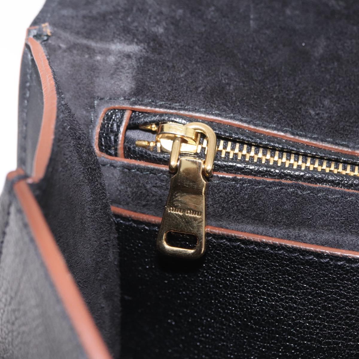 Miu Miu Madras Shoulder Bag Leather Black Gold Tone Auth 207539M