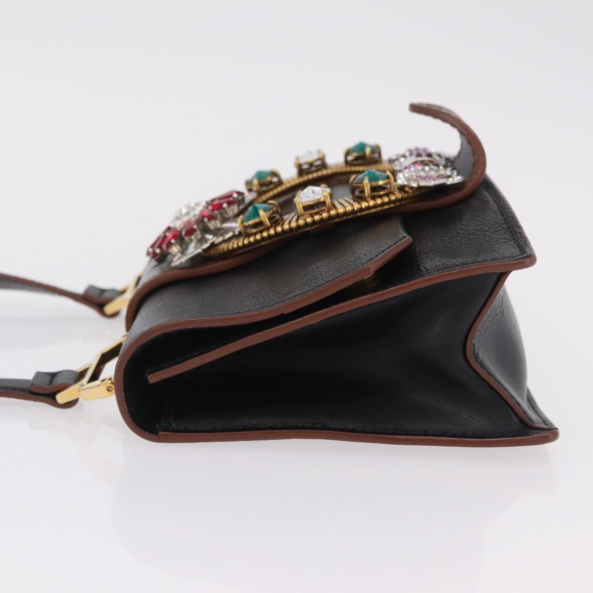 Miu Miu Madras Shoulder Bag Leather Black Gold Tone Auth 207539M