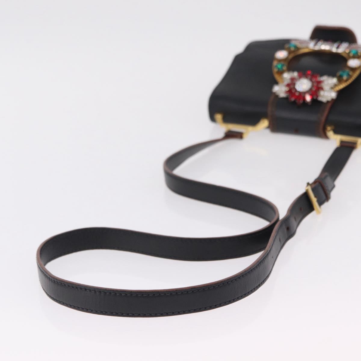 Miu Miu Madras Shoulder Bag Leather Black Gold Tone Auth 207539M
