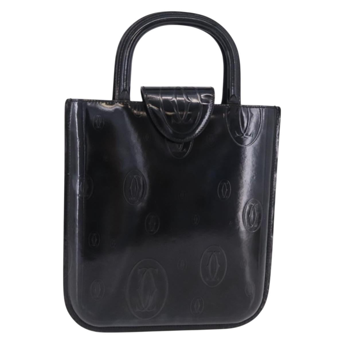 Cartier Hand Bag Patent Black Auth 207546V