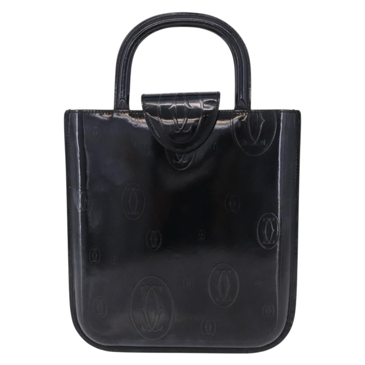 Cartier Hand Bag Patent Black Auth 207546V
