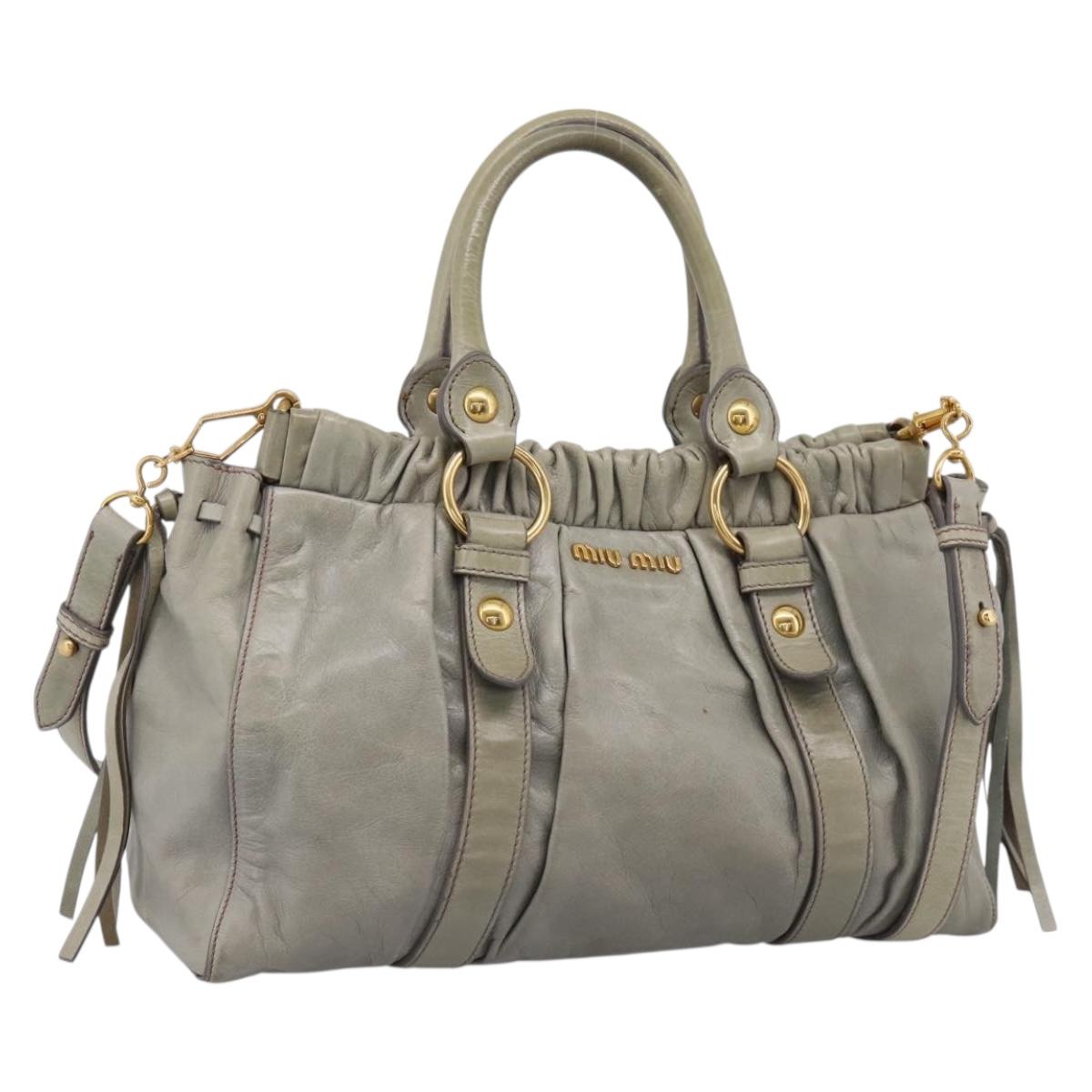Miu Miu Vitellolux Hand Bag Leather 2way Gray Gold Tone Auth 207557V