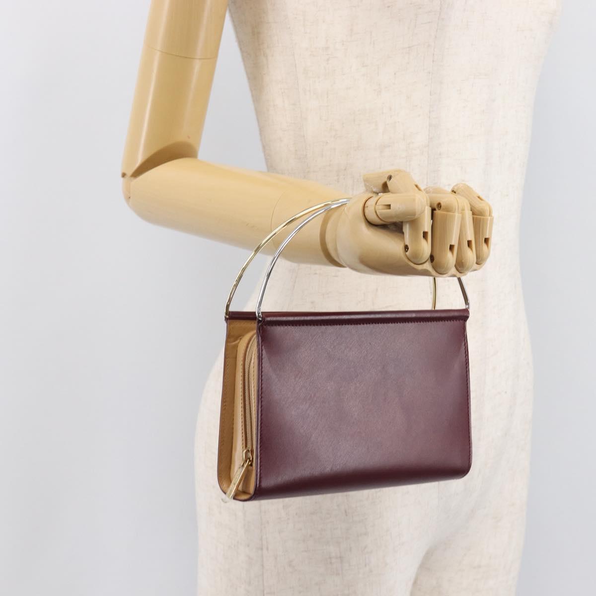 Cartier Trinity Hand Pouch Leather Bordeaux Gold Tone Auth 207560V