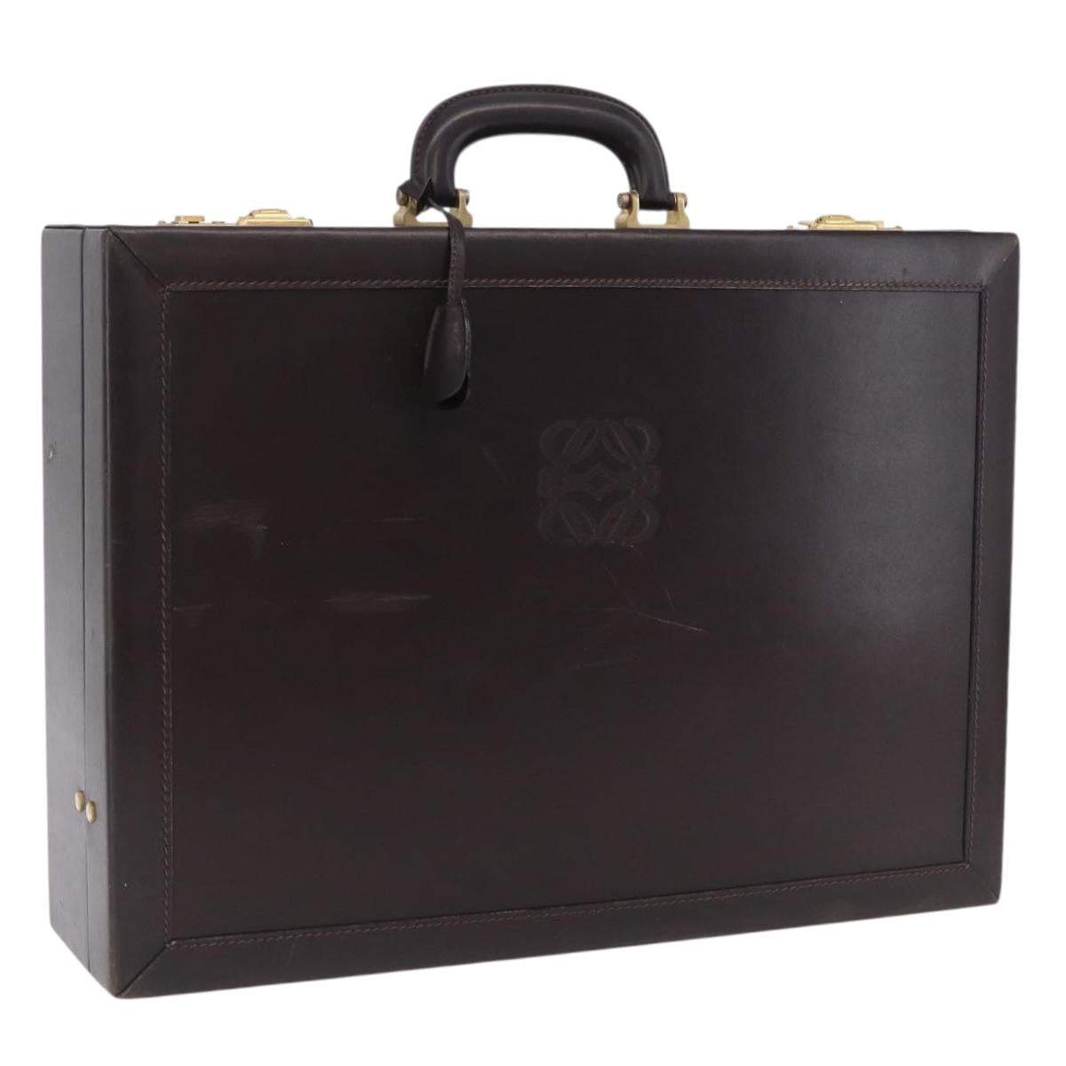 LOEWE Trunk Leather Dark Brown Gold Tone Auth 207565A