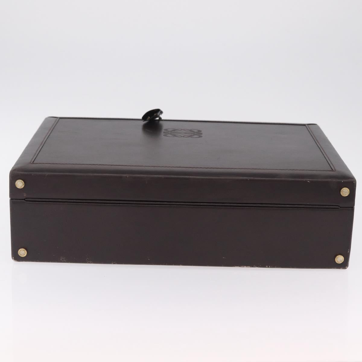 LOEWE Trunk Leather Dark Brown Gold Tone Auth 207565A