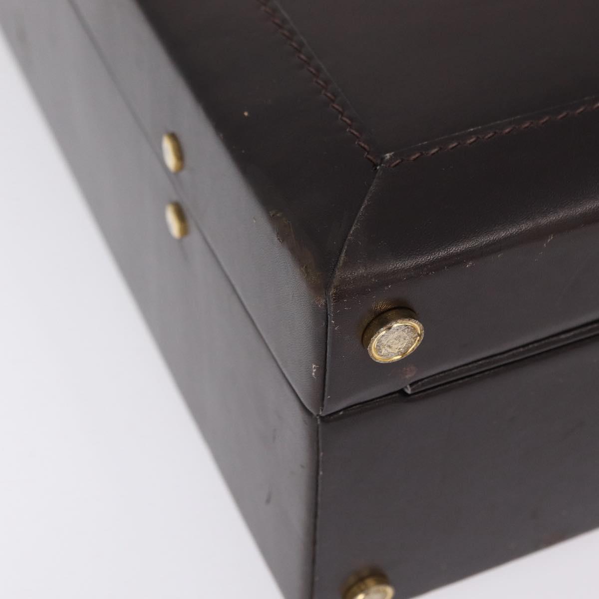 LOEWE Trunk Leather Dark Brown Gold Tone Auth 207565A