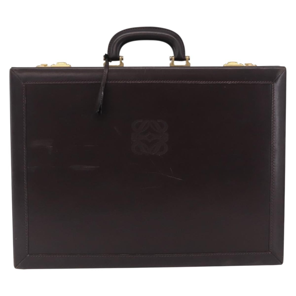 LOEWE Trunk Leather Dark Brown Gold Tone Auth 207565A