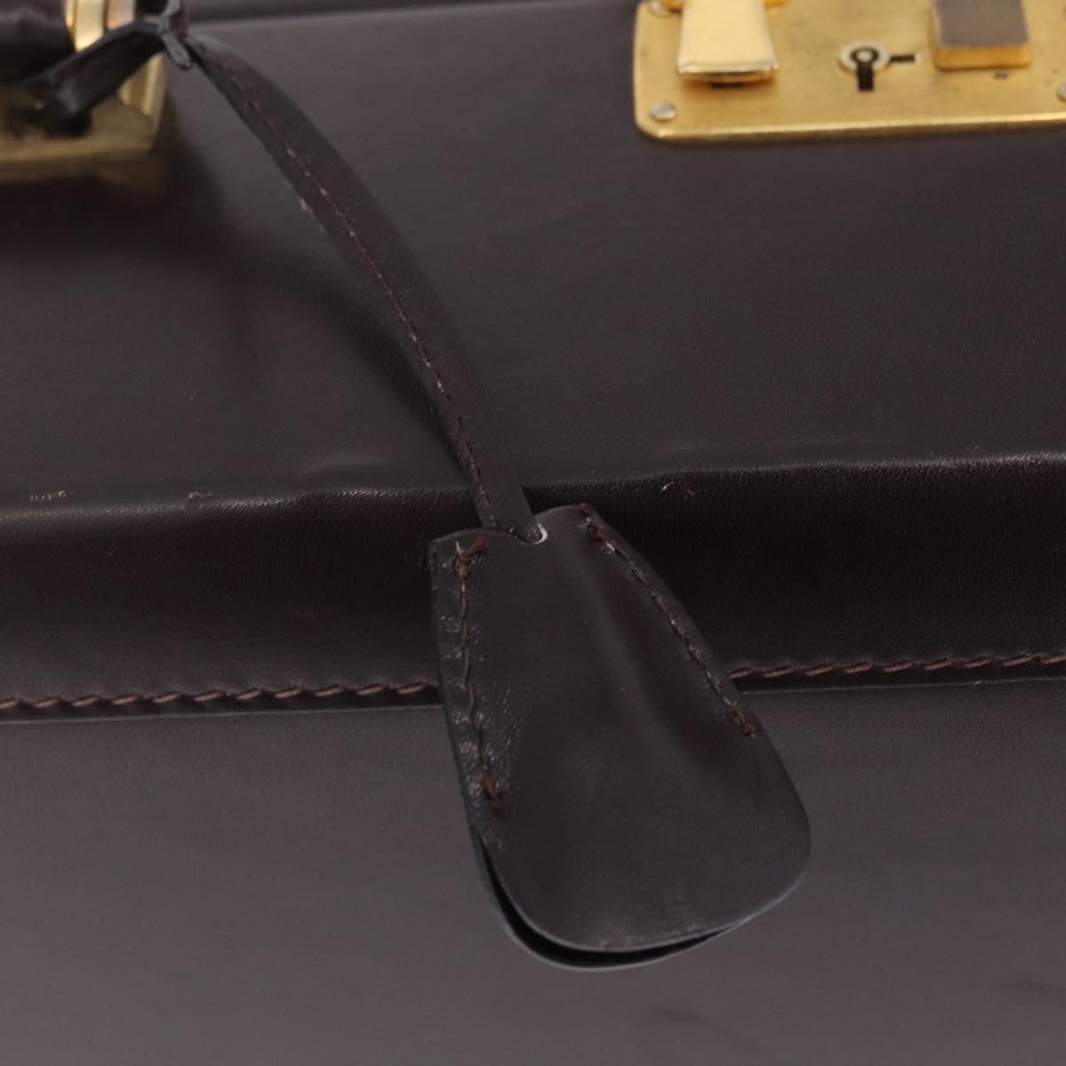 LOEWE Trunk Leather Dark Brown Gold Tone Auth 207565A