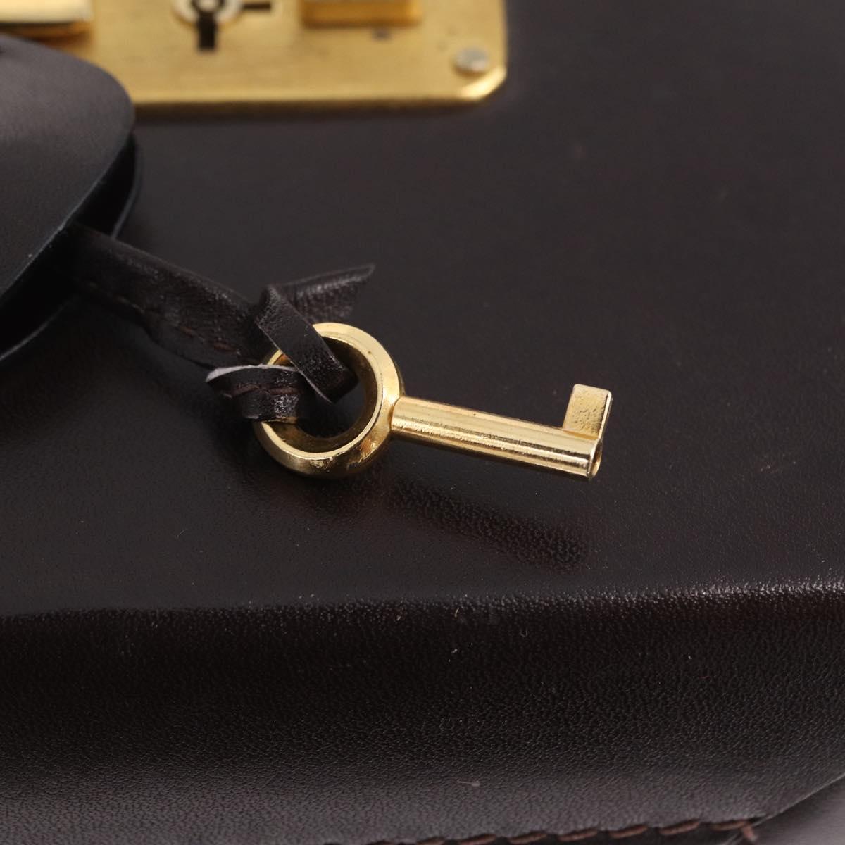 LOEWE Trunk Leather Dark Brown Gold Tone Auth 207565A