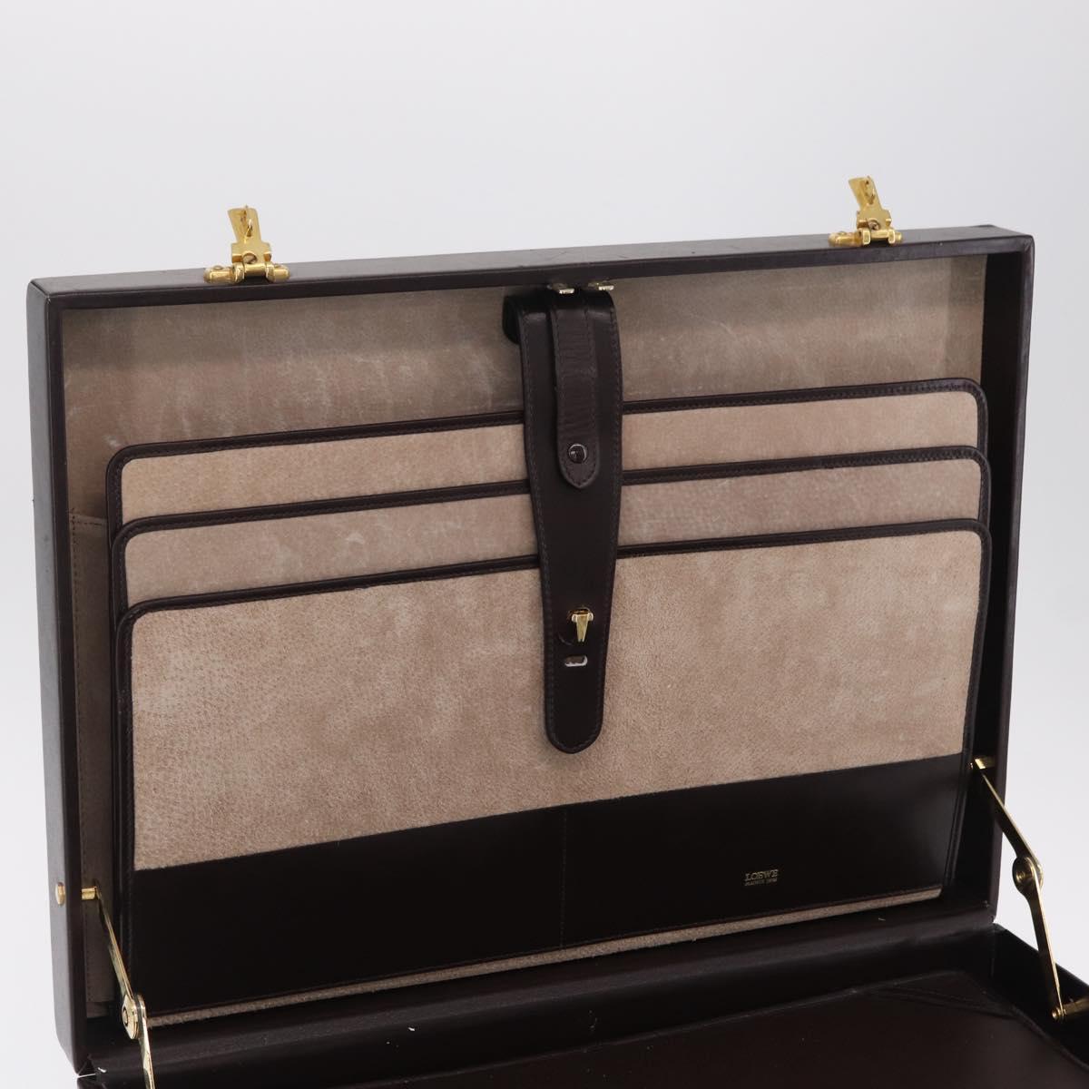 LOEWE Trunk Leather Dark Brown Gold Tone Auth 207565A