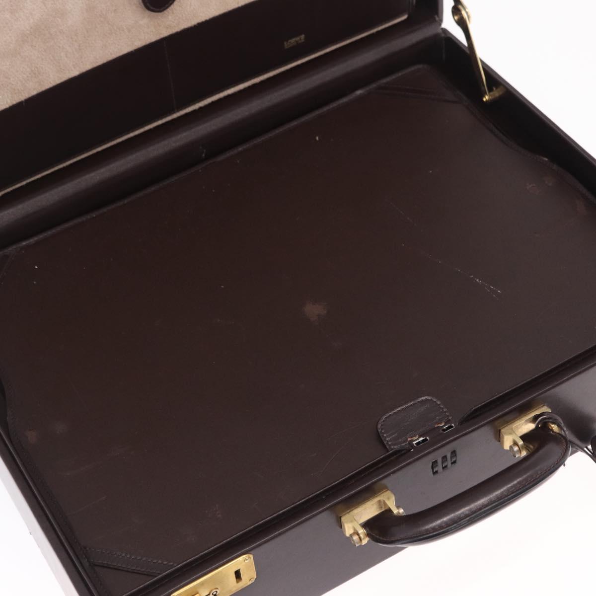 LOEWE Trunk Leather Dark Brown Gold Tone Auth 207565A