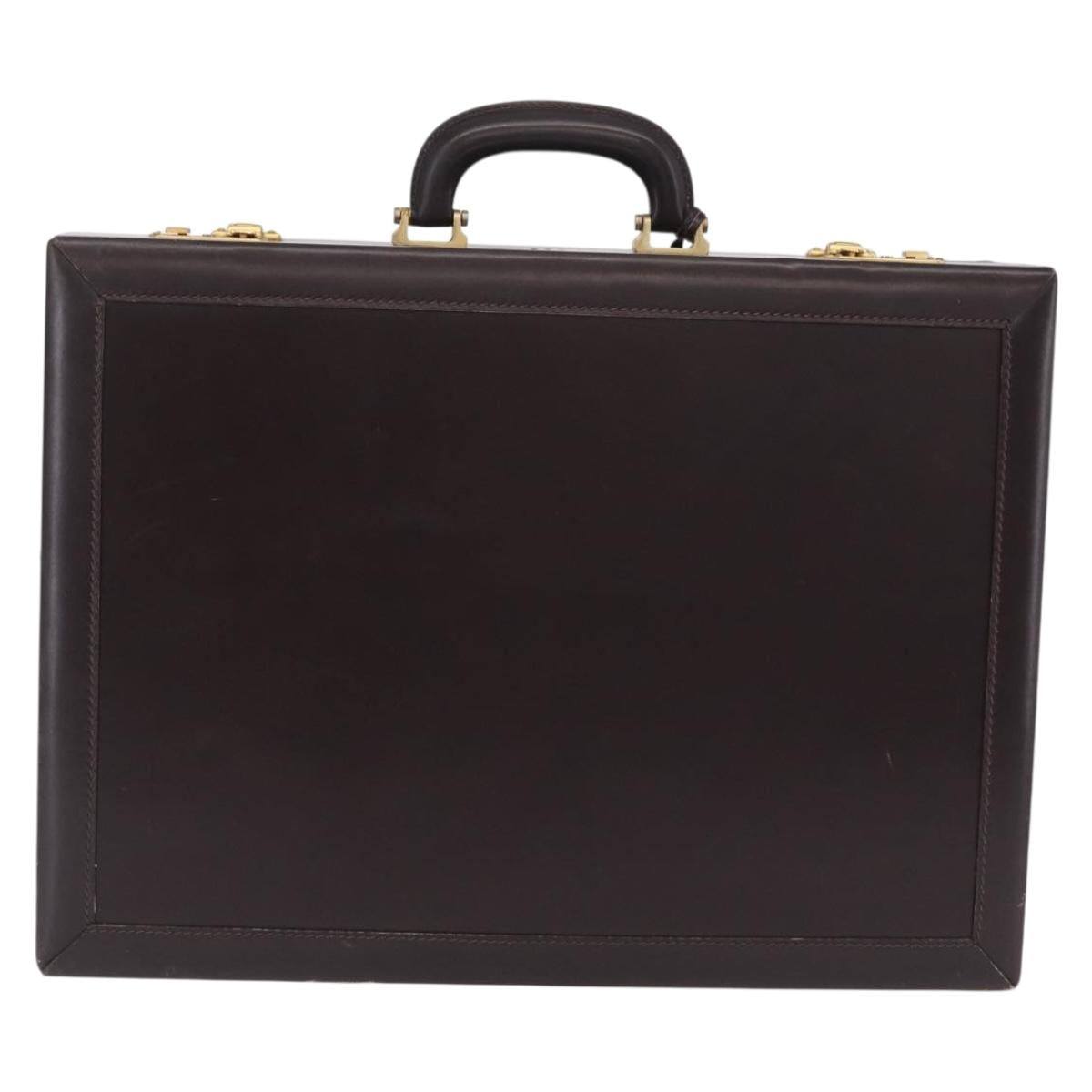 LOEWE Trunk Leather Dark Brown Gold Tone Auth 207565A