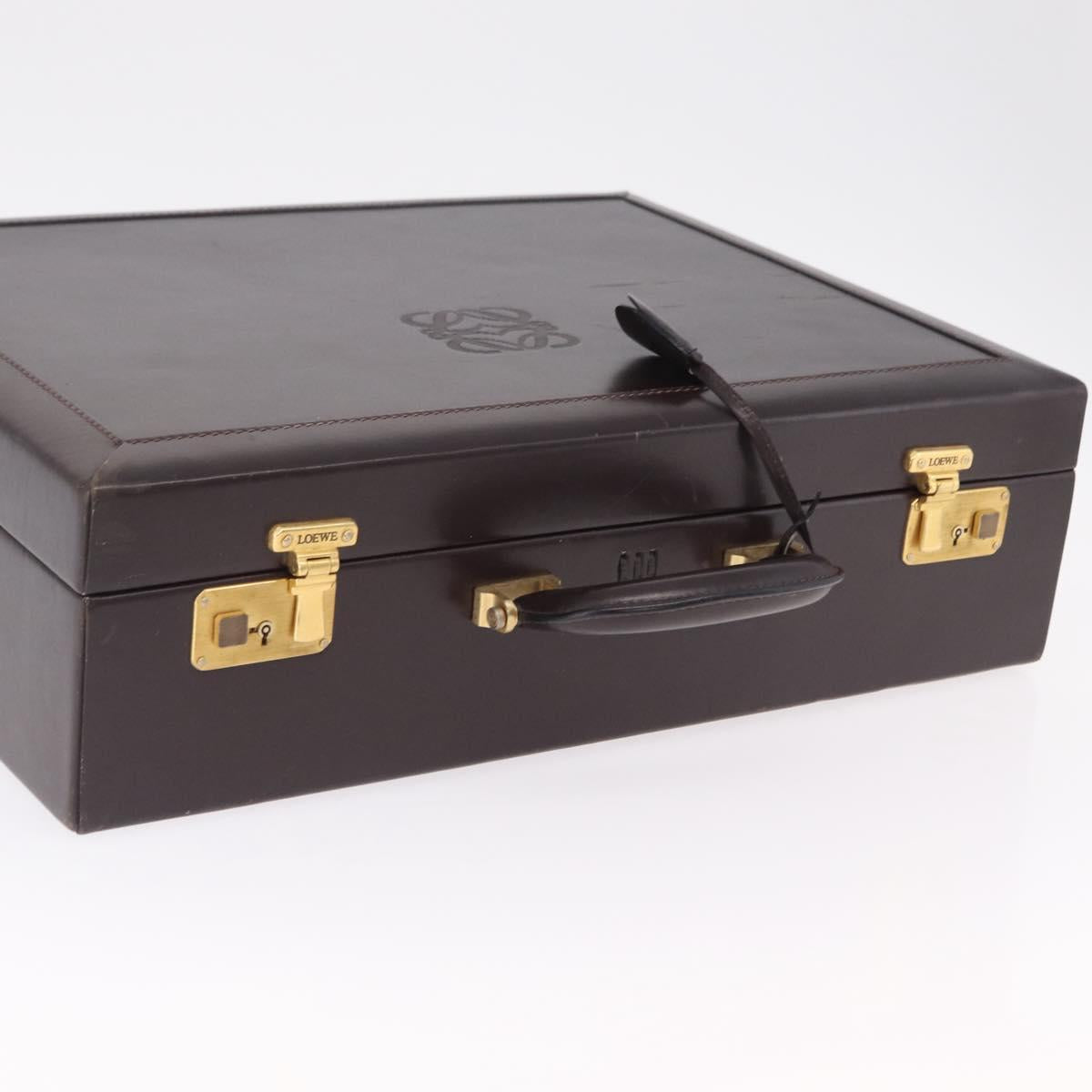 LOEWE Trunk Leather Dark Brown Gold Tone Auth 207565A